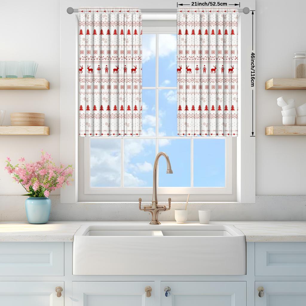 2pcs Christmas Deer Forest Pattern Printed Curtain for Home Decor - Rod Pocket Window Treatment for Bedroom Office Kitchen