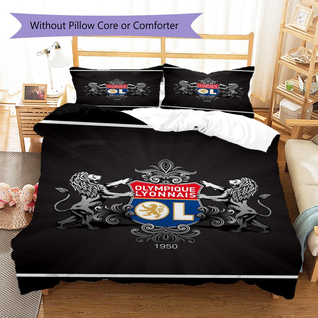 Olympique Lyonnais Pattern Bedding Set Quilt Cover Pillowcase Home Decor Gift (1 * duvet cover + 2 * pillowcase, without core)
