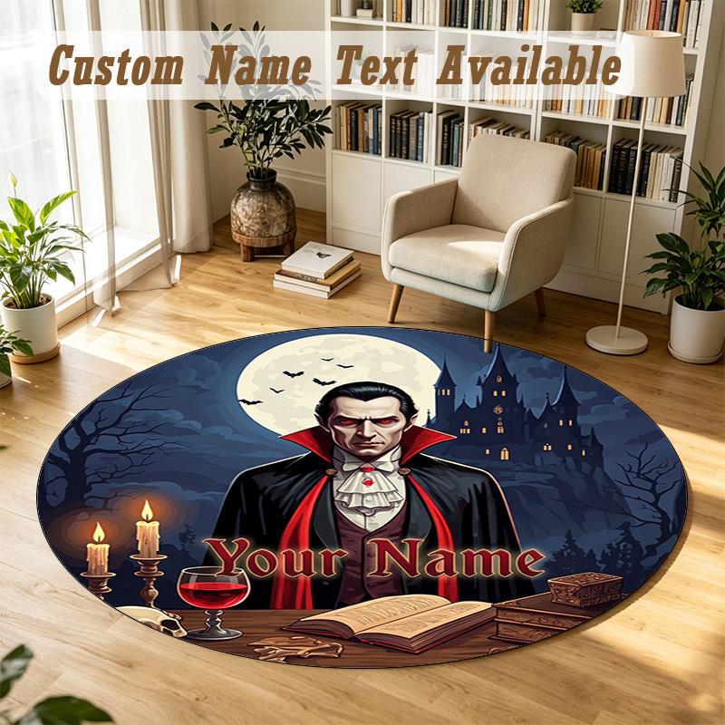 Dracula Personalized Round Rug Support Custom Name, Soft Home Decor Mat