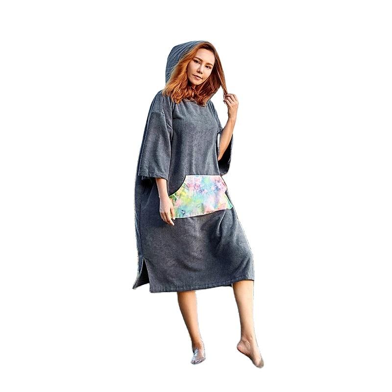 Factory Cheaper Microfiber Surfing Hooded Poncho Beach Towel and Dry Changing Robe