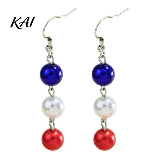 Unique Gift for Her 1 Pair Independence Day Earrings Women, Red White Blue Beads Dangle Drop Festival Party Accessories Earrings, 4th of July