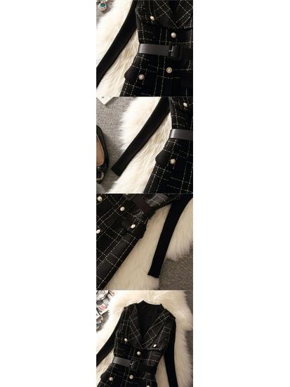 Женское модное шерстяное платье А-силуэта в клетку с вязаной рубашкой