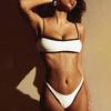 2 шт./комплект женский комплект бикини слинг бандо бюстгальтер с подкладкой высокая талия трусы комплект раздельный дизайн пляжная одежда для отдыха