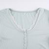 Y2K Lace Trim Patchwork Button Knitted Crop Top Cute Long Sleeve V Neck T-Shirt Korean Chic Harajuku Pullovers Autumn Winter New