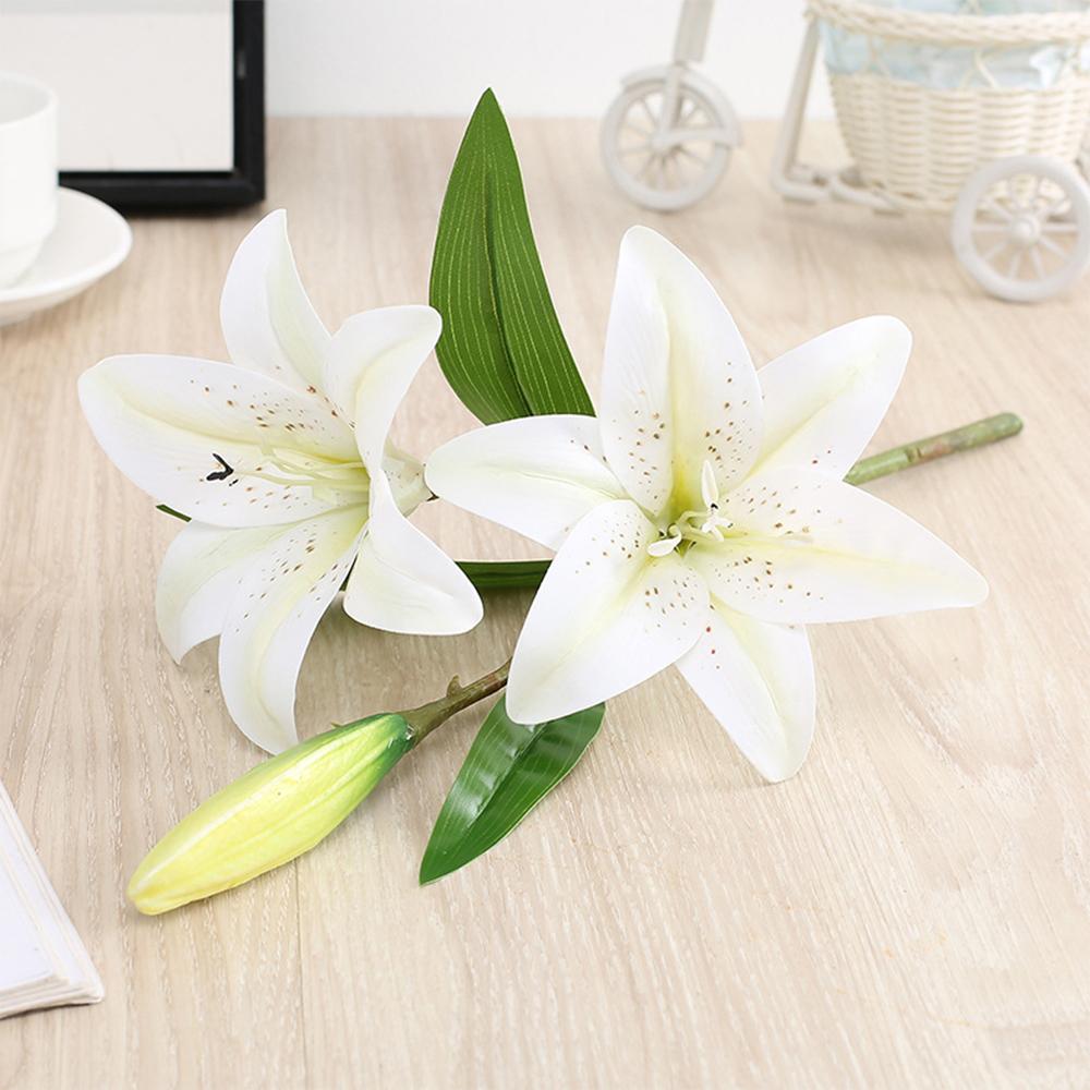 Real Looking 3D Printing Lily Branch Artificial Flowers White Fake Flowers Flores for Wedding Home Garden Decoration