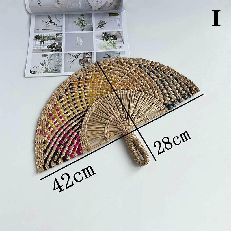 Hand-Woven Straw Fan Decorative Handmade Semicircular Woven Fan Summer Cooling Fan Handheld Fan Gift Home Decor