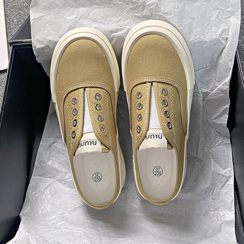 CRLAYDK Классические женские мюли Кроссовки Слипоны Летние парусиновые шлепанцы Плоские туфли Платформа Без шнуровки Прогулочные повседневные лоферы с открытой спиной