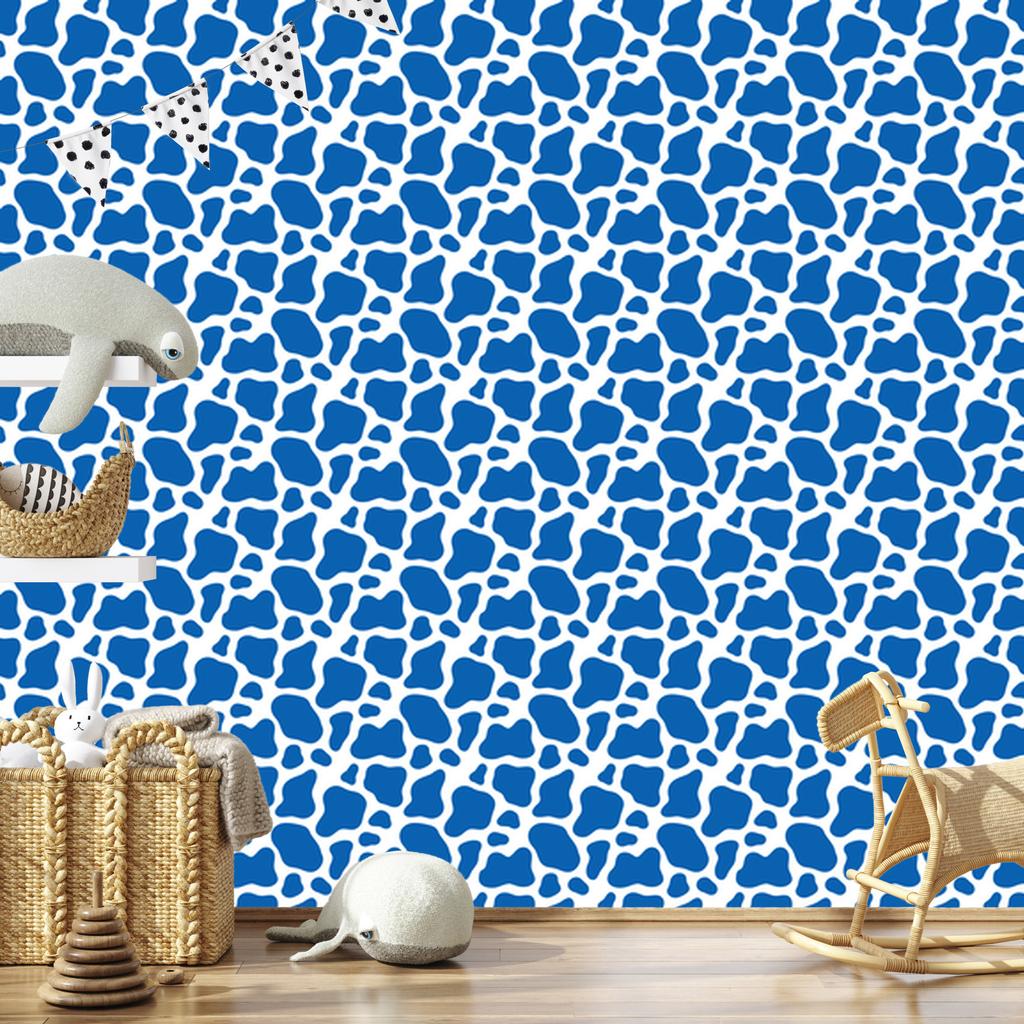 Cow Patches Wallpaper Blue and Azure for Living Room and Bedroom 50x1000