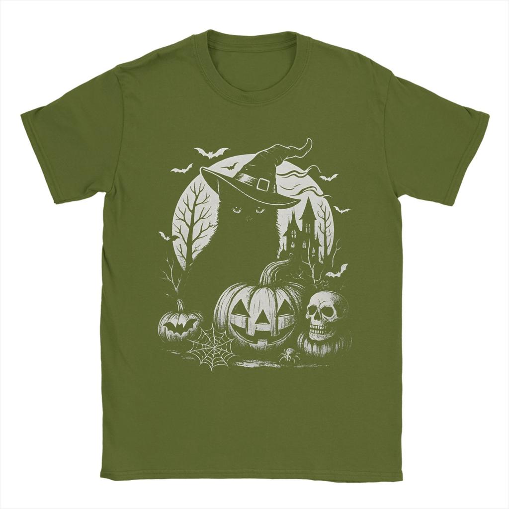 Ghost Cat Meme Halloween T Shirt Beach Pure Cotton T-Shirts For Mens Hippie Casual Tee Shirt Short Sleeve Y2K Casual Clothing