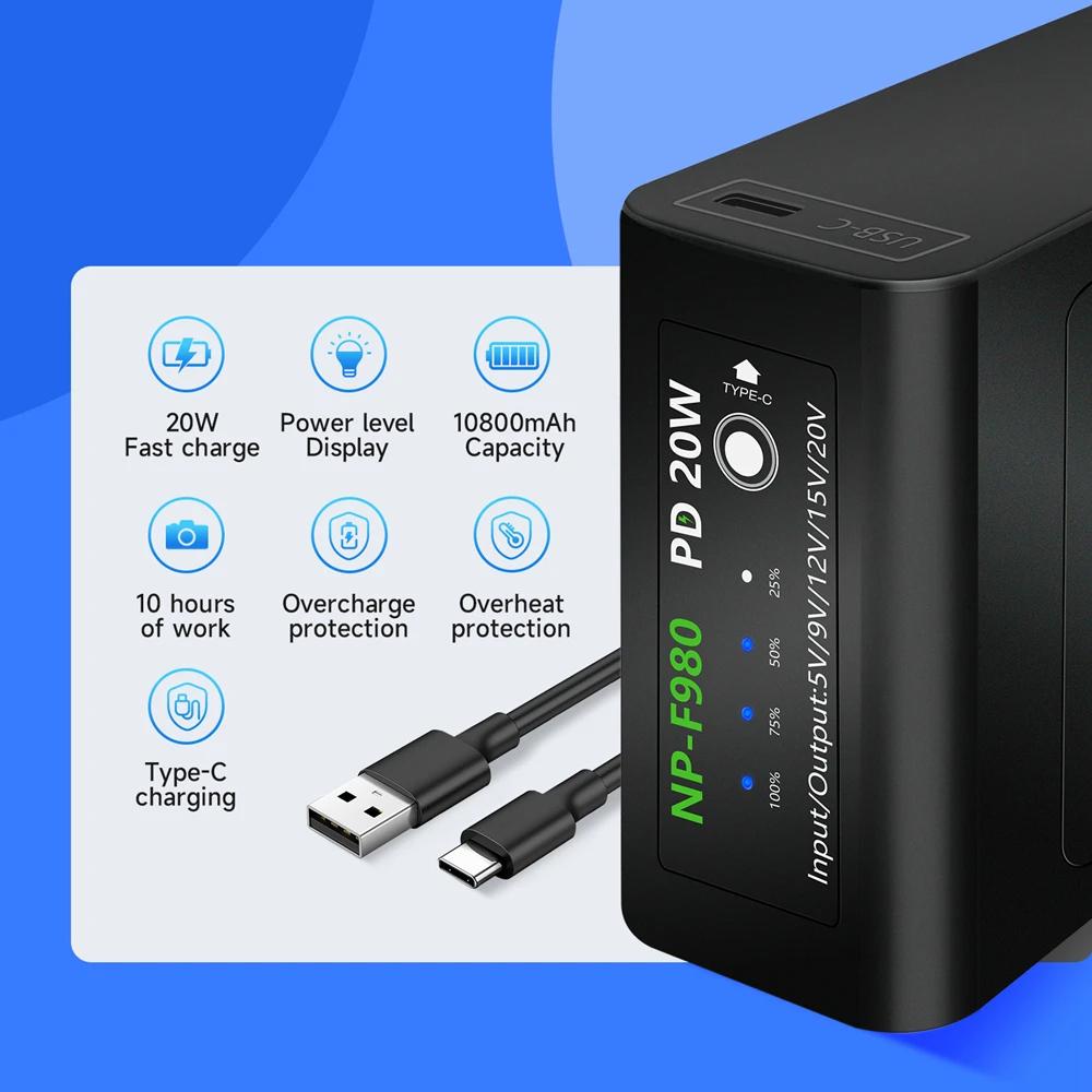 PD20W Fast Charging NP-F980 F960 F970 NPF980 Battery With USB Charging Output for Sony CCD-TRV35 TRV940 CCD-RV100 DCR-TR7