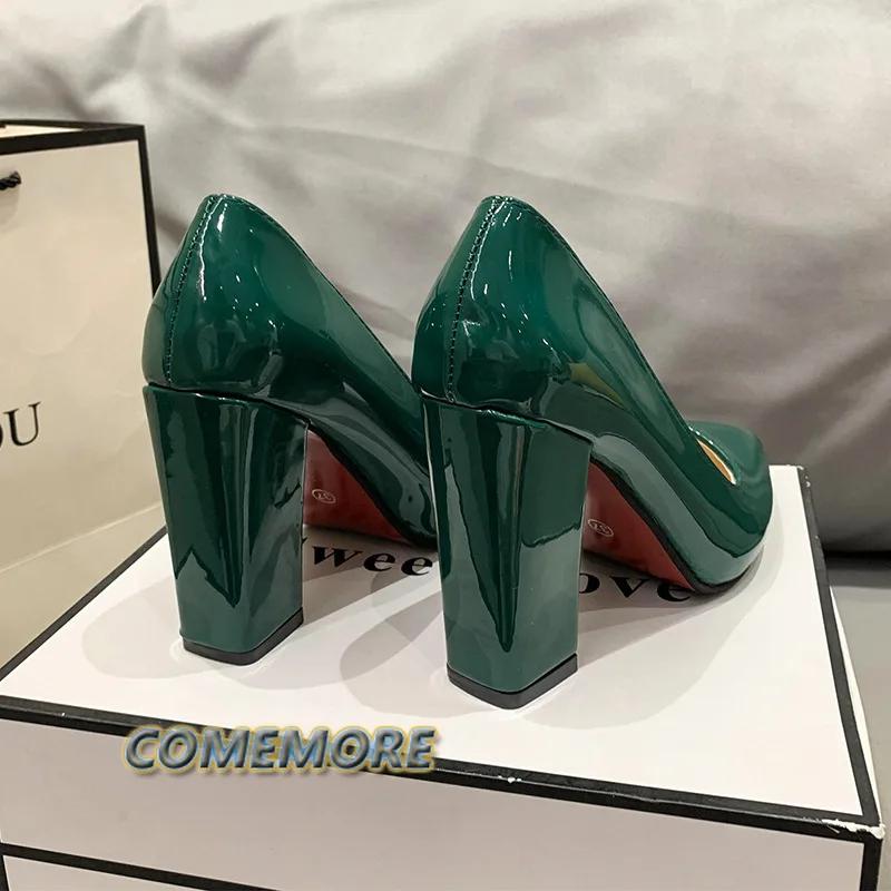 Туфли на высоком каблуке женские весна осень с острым носком на толстом каблуке рабочие туфли модные туфли сексуальные вечерние большие размеры 35-43 свадебные туфли невесты