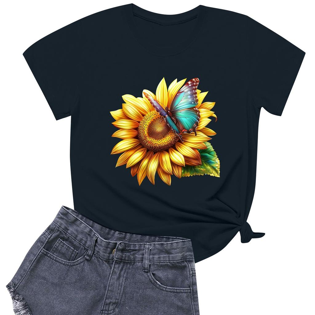 Женская модная повседневная футболка с круглым вырезом и короткими рукавами