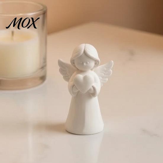 Tabletop Ornament for Photography 3D Printed Angel Heart Statue, White Resin Praying Figurine Unique Anniversary Gift Friends Living Room Bedroom,