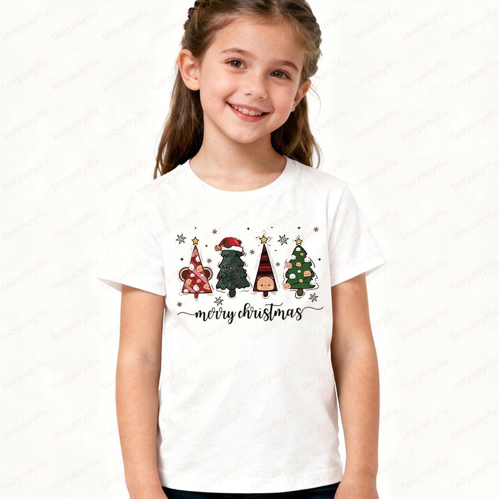 Fun Bubu Dudu Christmas Tree Children's Sports Shirt Kawaii Holiday Boys and Girls Casual T-shirt Cute Cartoon Printed Children's T-shirt