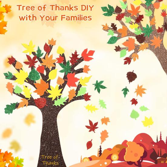 500 шт. пенопластовых наклеек, самоклеящиеся блестящие наклейки в виде кленового листа, осенние наклейки для детей, сделай сам, принадлежности для вечеринок на День благодарения, украшение урожая