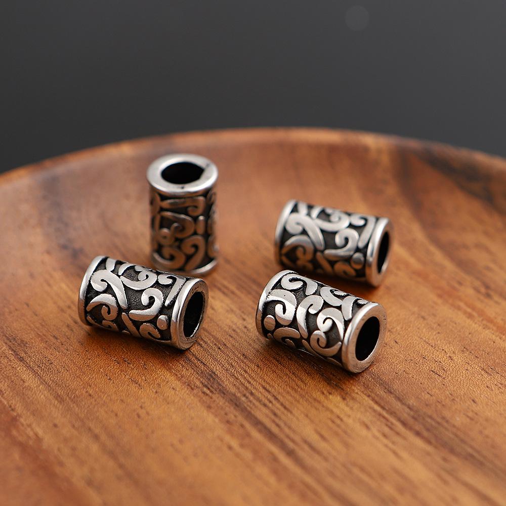 4 шт., бусины в стиле ретро из нержавеющей стали с большими отверстиями, цилиндрические свободные бусины, бусины-разделители, браслет, ожерелье, ювелирные изделия своими руками, аксессуары