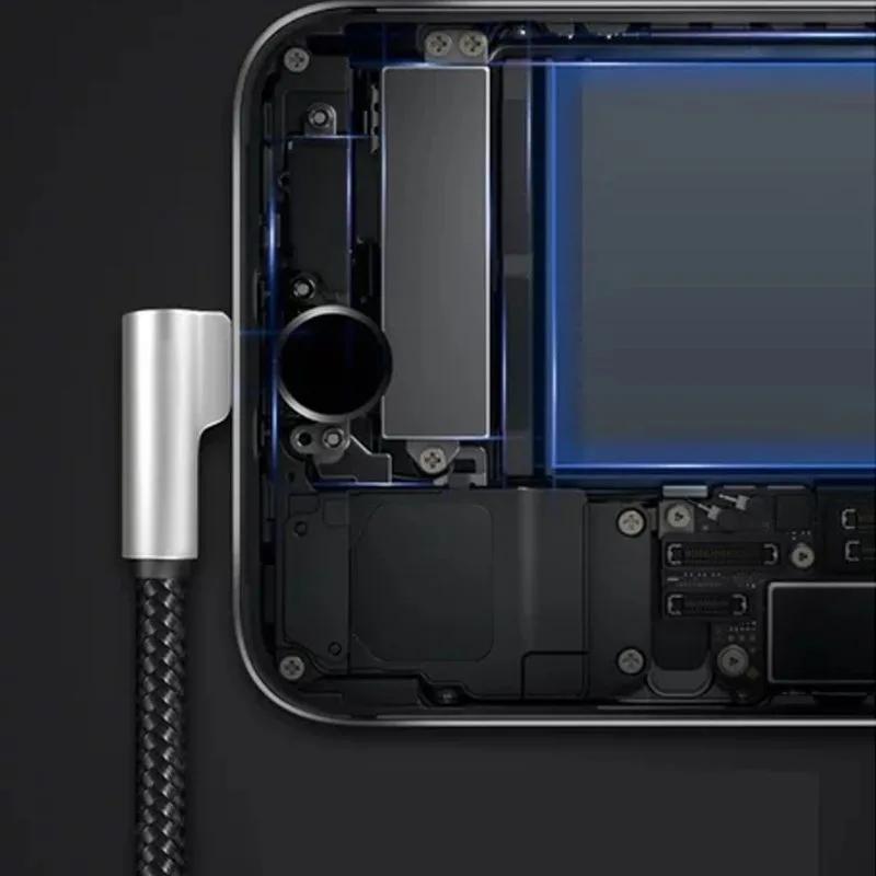 Новый USB-кабель с реверсивным разъемом, 90-градусный, для быстрой зарядки устройств Android или iOS