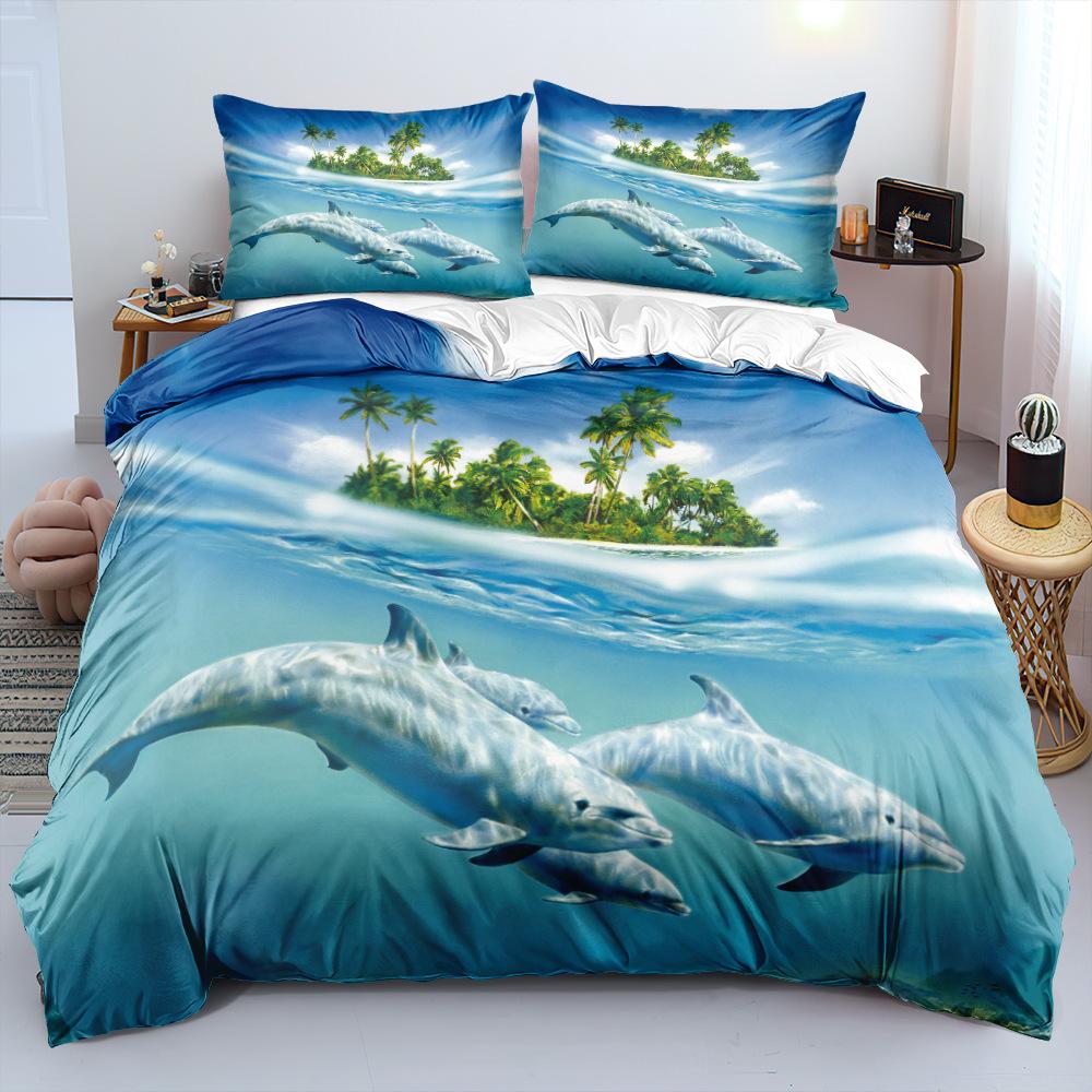 3D Dolphin Bedding Set Marine Animal Down Duvet Cover Pillowcase 2/3pc Birthday Gift King Queen Bed Cover Home Textile