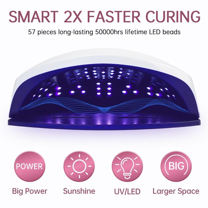 57 светодиодов, большая мощность, сушилка для геля для ногтей, светодиодная УФ-лампа с автоматическим датчиком, режим низкой температуры, сушилка для лака для ногтей, лампа для дизайна ногтей, маникюрная машина