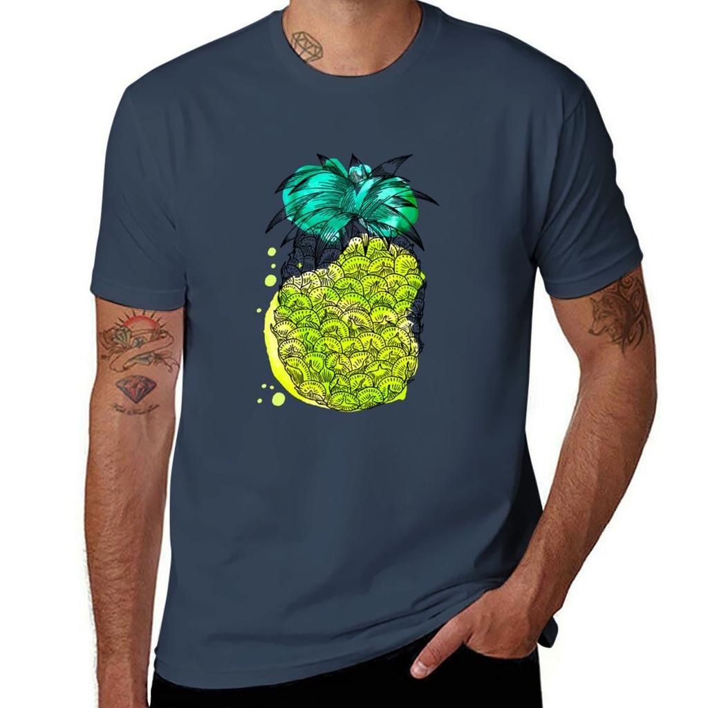 Juice pineapple. Hand drawn tropical fruit with watercolour splash T-Shirt cotton tshirt 100% cotton t shirts man 100% T-Shirt