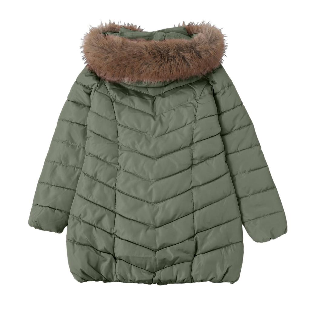 Women's Fashion Solid-Color Mid-Length Cotton Coat / Down-Filled Cotton Jacket / Thickened Slim-Fit Cotton Outerwear