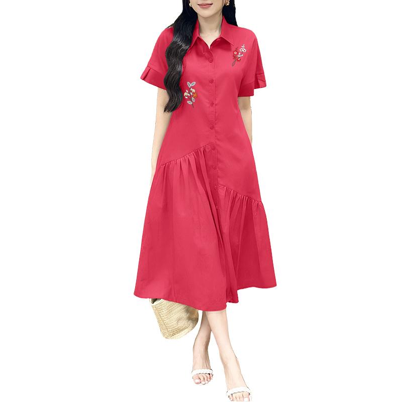 ZANZEA Женское повседневное платье с отложным воротником, цветочной вышивкой, летнее, с коротким рукавом