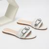 New Luxury Women's Flat Slippers Metal Accessories Fashionable and Comfortable Square Head Anti Slip Exquisite Women's Slippers