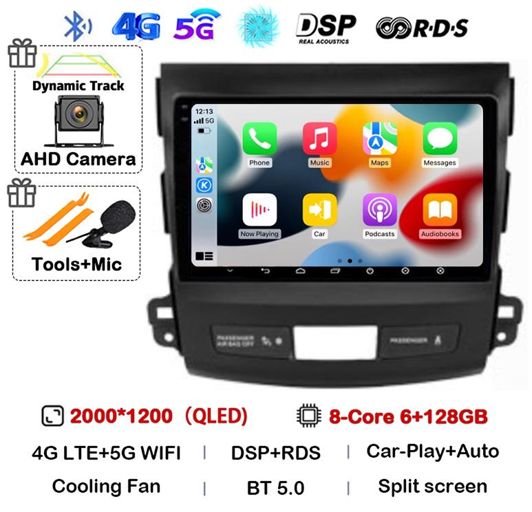 Android 14 Carplay Auto Car Radio For Mitsubishi Outlander 2006-2011 Peugeot 4007 Citroen C-Crosser GPS Stereo Multimedia Player