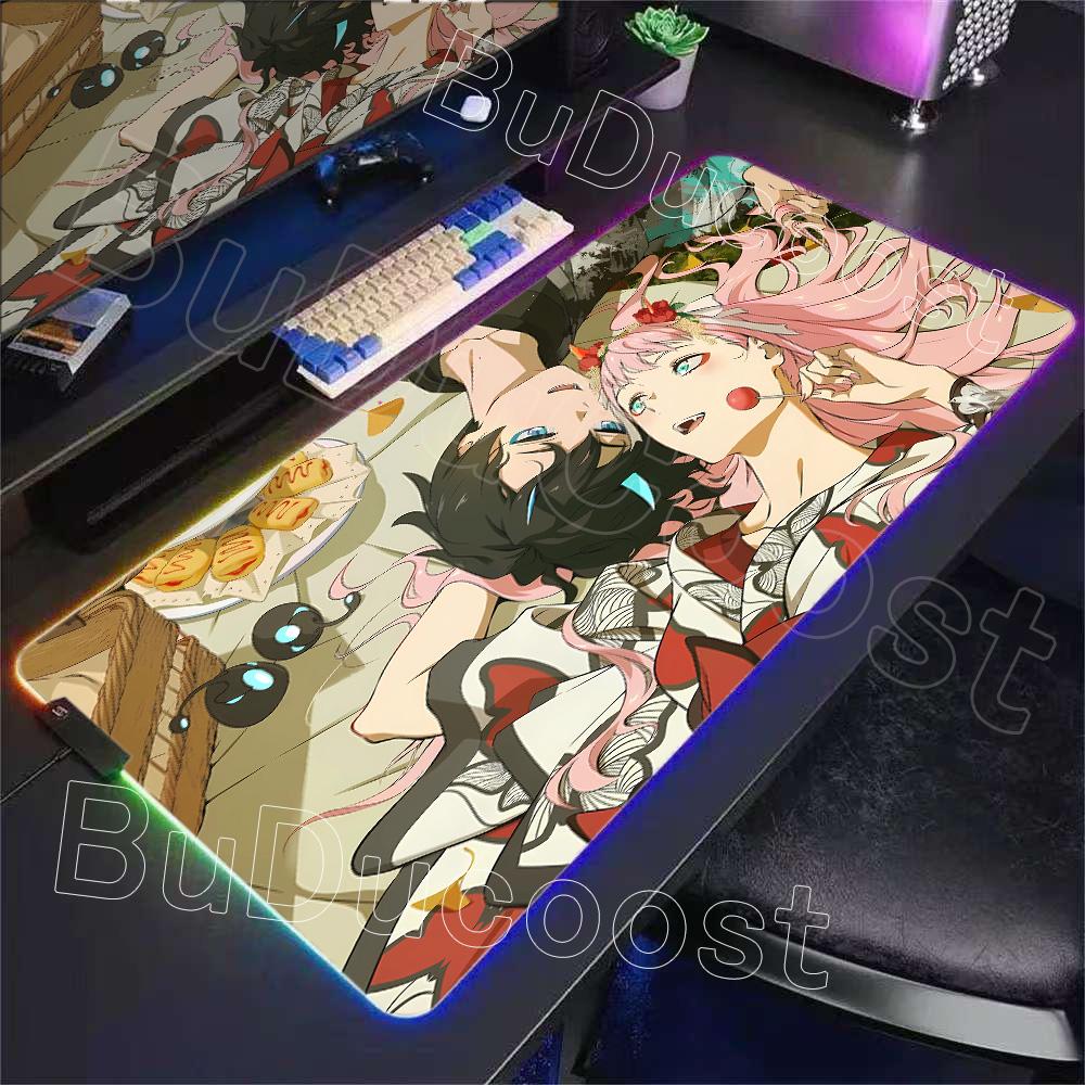 Non-slip RGB Mouse Pad Gamer 900x400 Desk Mat Zero Two Girl Accesorios Gaming Mousepad Kawaii Computer Desk Table Games Office