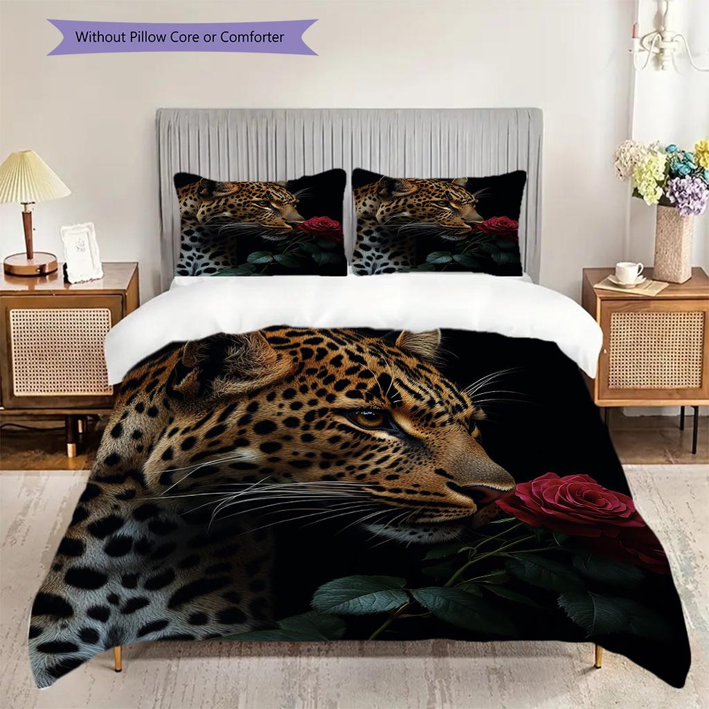 Постельное белье с леопардовым принтом Комплект одеял Покрывало Наволочка Домашний Декор Подарок на День Рождения (1 пододеяльник + 2 наволочки, без наполнителя)