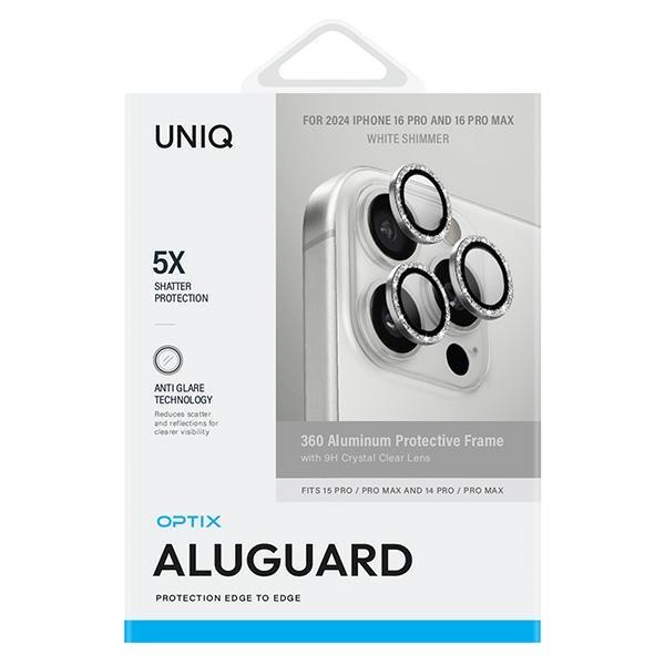 Uniq Optix Aluminium Camera Lens Protector Iphone 16 Pro 6.3 / 16 Pro Max 6.9 White Shimmer Glass for Camera Lens with Applicator