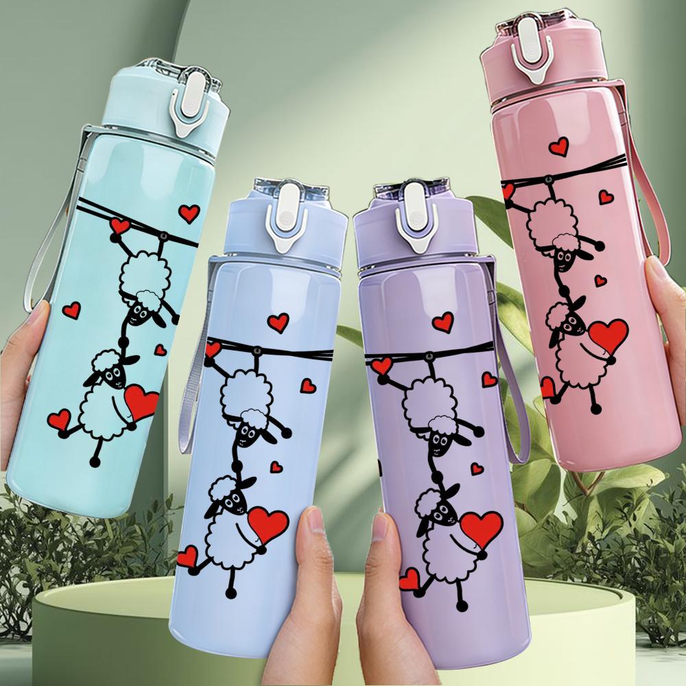 1PC Balancing Sheep Heart Graphic,750ml Color Plastic Sports Water Bottle,Leakproof Flip Straw Lid,Suitable for Sports Office Home Use