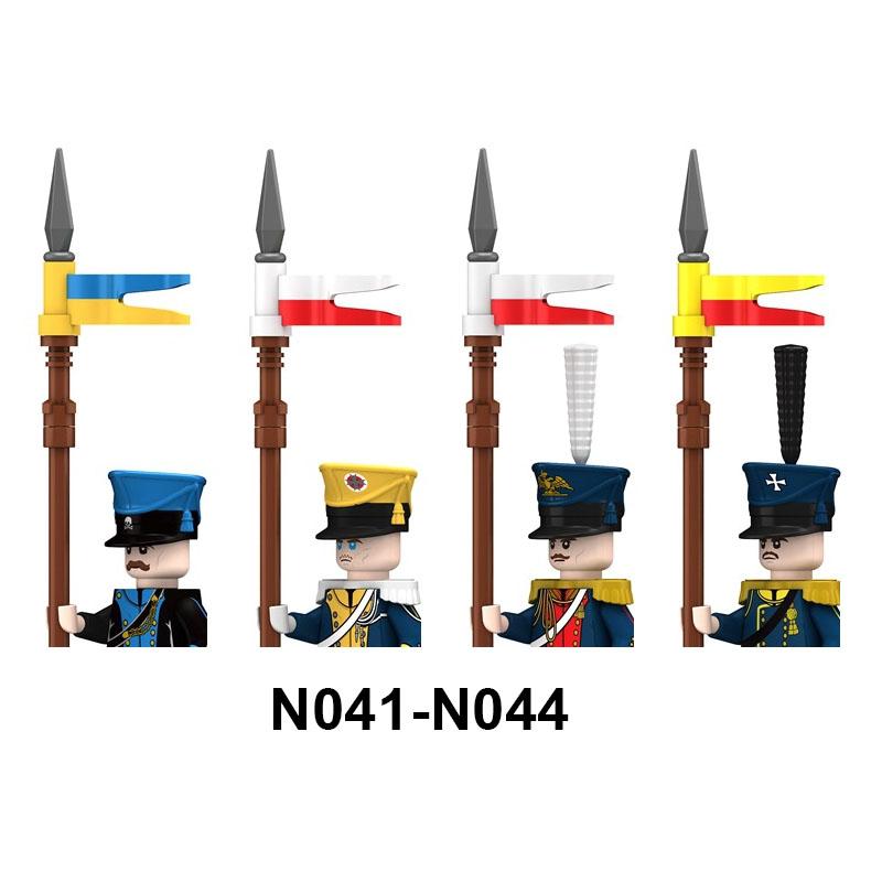 4pcs Military Building Blocks Medieval Knights Duke Marshal Figures Napoleonic Wars Weapons Sword Flags Shoulder Armor Cape Brick MOC