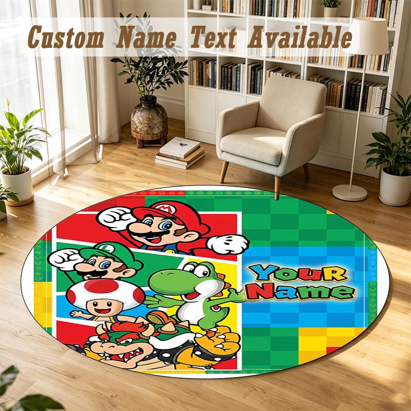 Round Rug Custom NameSuper Mario Pattern Non Slip Carpet Home Floor Decor