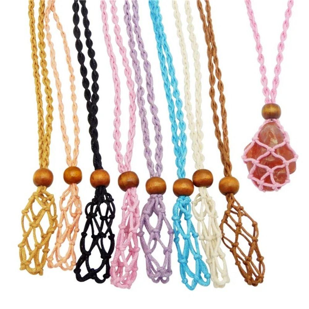 Retro style Braided Necklace Handmade Crystal Stone Pendant Necklace Net bag necklace Gifts