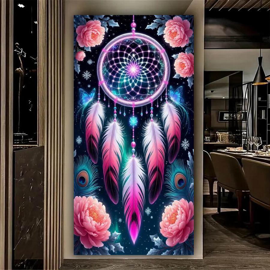 Colorful Feather Flower Wind Chime Large Size Diamond Painting Diy Full Square Round Drill Rhinestone Embroidery Mosaic Cross Stitch Kits