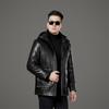 Genuine Leather Jacket, Leather Down Jacket, Middle-aged Men's Sheepskin Leather Jacket, Hooded Winter Coat