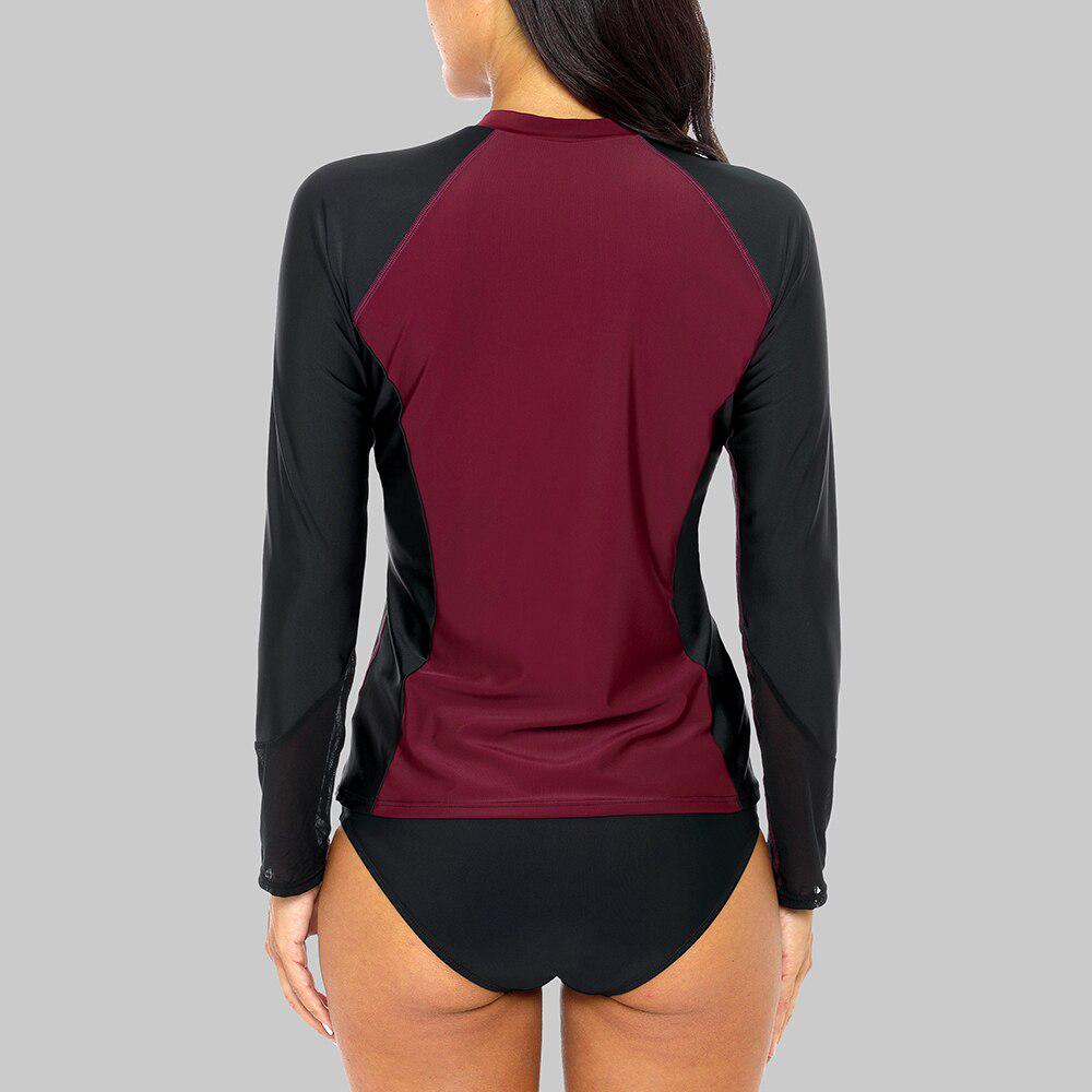 Charmleaks Женская рубашка-рашгард с длинным рукавом на молнии спереди Купальник в стиле пэчворк Рубашка для купания Рашгард UPF50+