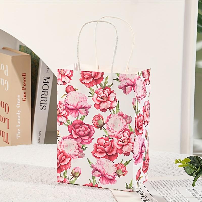 5pcs Flower Pattern Gift Bag Pink Carnation Happy Mother's Day Gift Handbag and Rose Foil Balloon Party Supplies