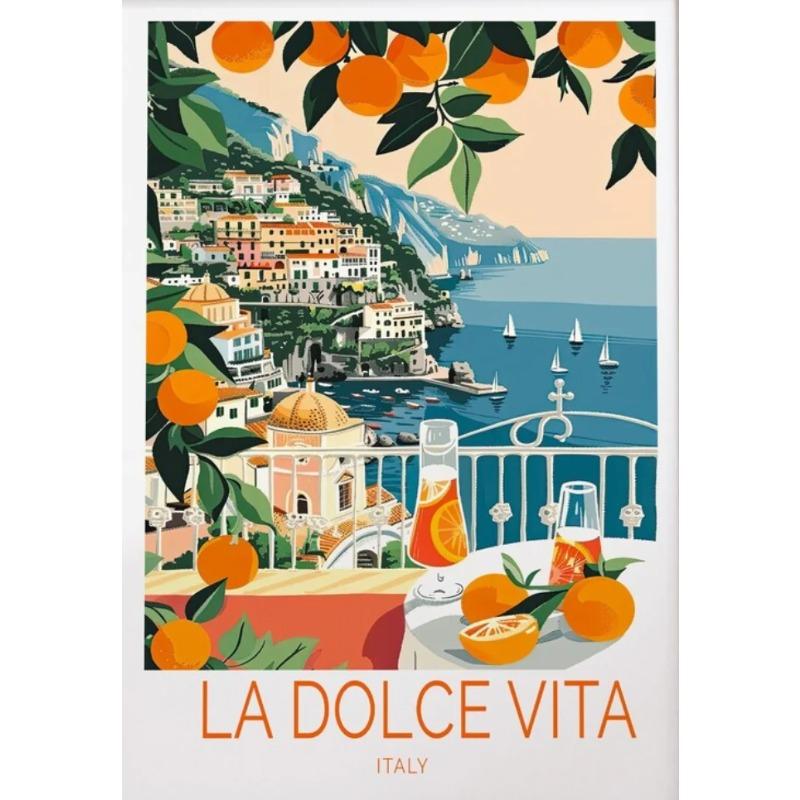 La Dolce Vita Wall Poster Print For Bedroom Living Room Home Decor Italy Coastal Landscape Canvas Painting Lemon Orange Wall Art