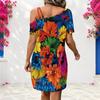 Women Plus Size One Shoulder Single Strap Short Sleeve Black Gold Printed Loose Dress