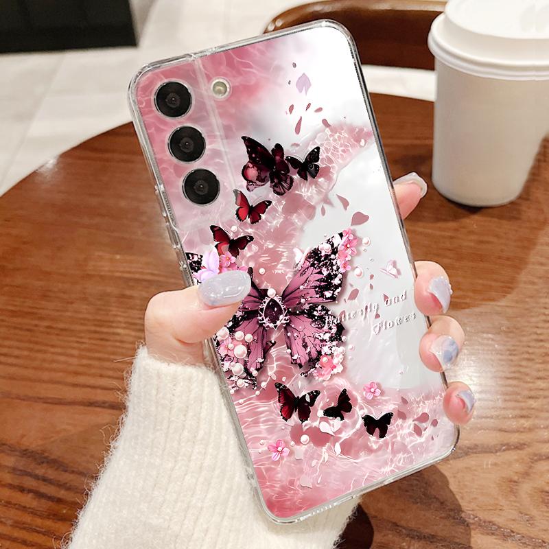 Fantastic Butterfly Print Case For Samsung S26 S25 Ultra S24 S23 S22 S21 FE A15 A35 A55 A16 A26 A36 A56 A17 A37 A57 5G Plating Lens Clear Soft Cover