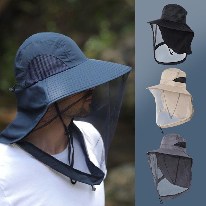 Уличная шляпа рыбака с широкими полями, шляпа-ведро, шляпа от комаров с сеткой, защита от насекомых и пчел, мужская солнцезащитная рыболовная кепка