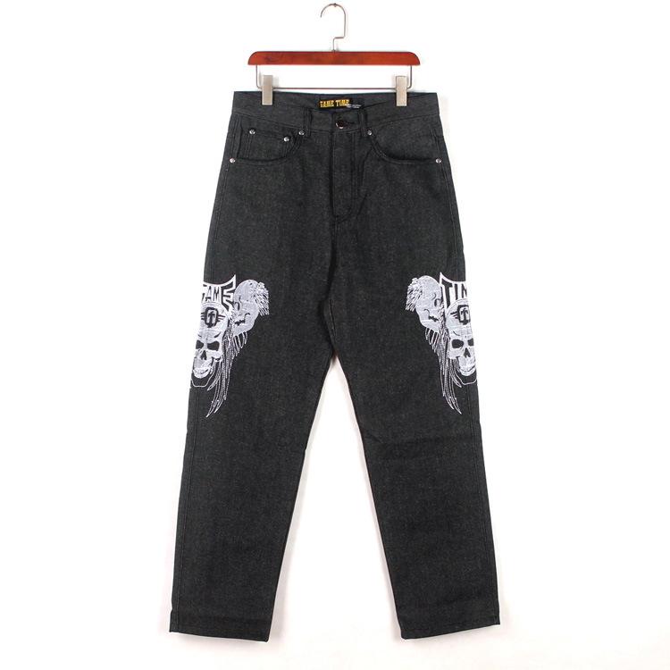 Джинсы мужские для уличных танцев в стиле хип-хоп: Модные, прямые, свободные, повседневные брюки для скейтбординга с вышитым черепом, доступны большие размеры.
