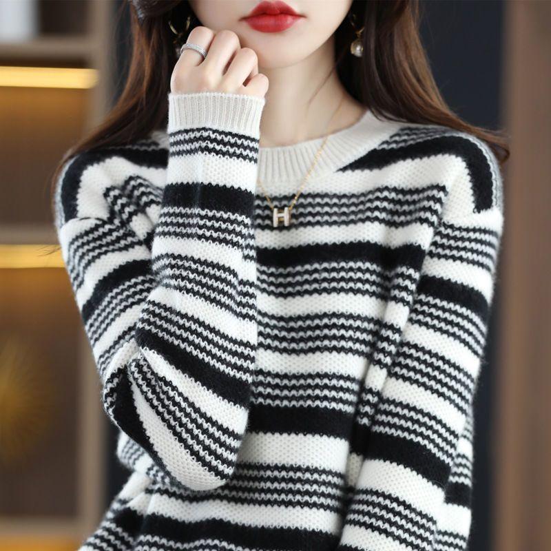 Женский свитер, пуловер 2022 с круглым вырезом, осень-зима, свободный томный ветер под длинным рукавом, повседневный пуловер, свитер, женские топы