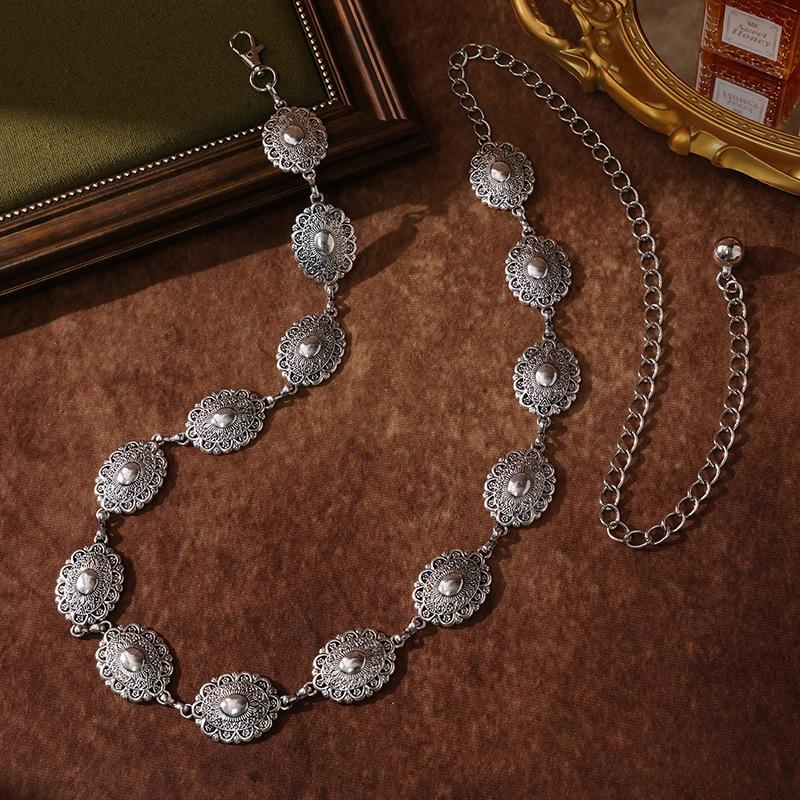Women's Retro Engraving Metal Small and Exquisite Palace Style Adjustable Women's Waist Chain Fashionable Women's Waist Belt