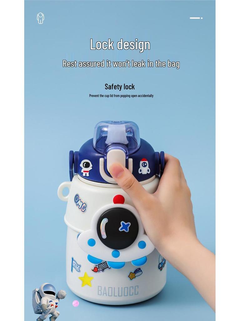 Изолированная бутылка для воды «Астронавт» для детей - Нержавеющая сталь 316, Большая вместимость с соломинкой