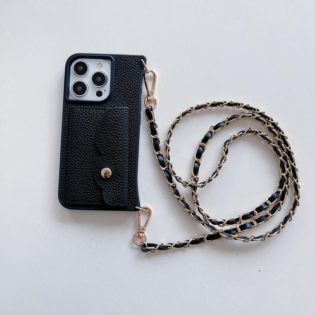 Чехол-ремешок через плечо для iPhone 15/16 Pro Max с отделением для карт и защитой от падений из кожи