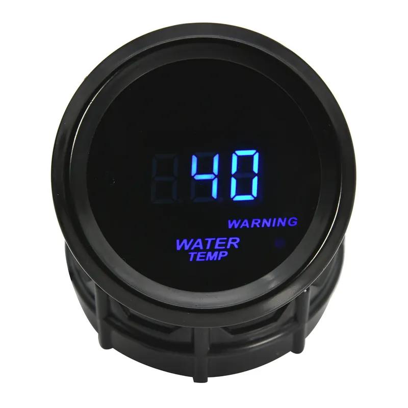 52mm Water Temperature Gauge Blue LED Light with 16mm-40mm Joint Pipe Adapter Black/Blue with Water Temp 1/8NPT Sensor