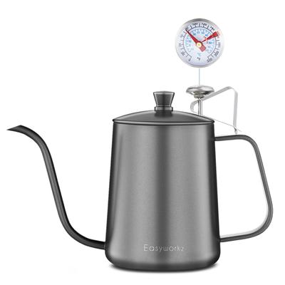 Чайник Easyworkz Drip Kettle 600 мл с термометром из нержавеющей стали с изогнутой шеей для кофе "черный"